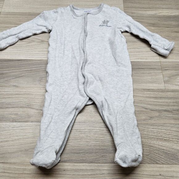 Ralph Lauren Baby Gray Pajamas Unisex Footed One Piece 6 Months Teddy Bear - Picture 2 of 6